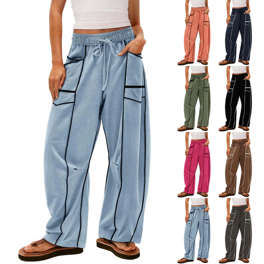 Pantalon large rayé noir Y2K avec poches, pantalon ample à cordon de serrage, pantalon de sport - LUXARAH