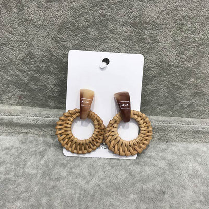 Boucles d'oreilles rétro printemps-été en bambou et rotin tressé - LUXARAH