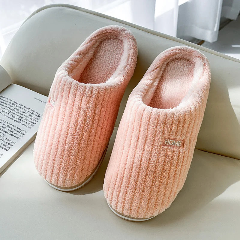 Chaussons d'hiver en coton, couleur unie, simples, antidérapants, chauds et en peluche, pour la maison, pour l'intérieur, pour couple et femmes - LUXARAH