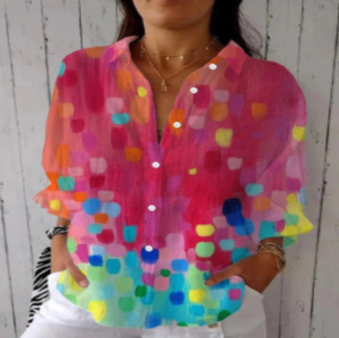 Chemise à manches longues à imprimé floral pour femme, haut boutonné décontracté - LUXARAH