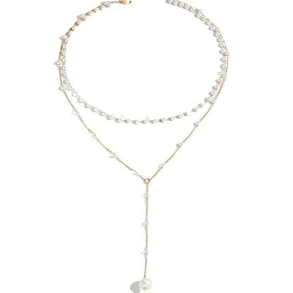 Collier double couche de perles jumelles