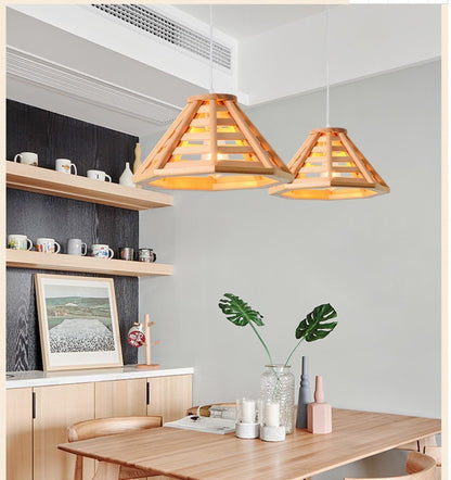 Plafonnier, LED moderne, minimaliste en bambou tissé et bois pour restaurant, bar, hôtel, auberge, balcon - LUXARAH