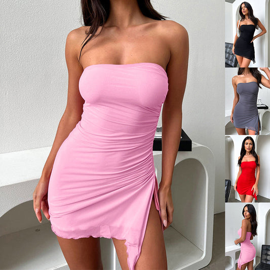 Robe tube fendue Y2K, tenue d'été tendance dos nu - LUXARAH