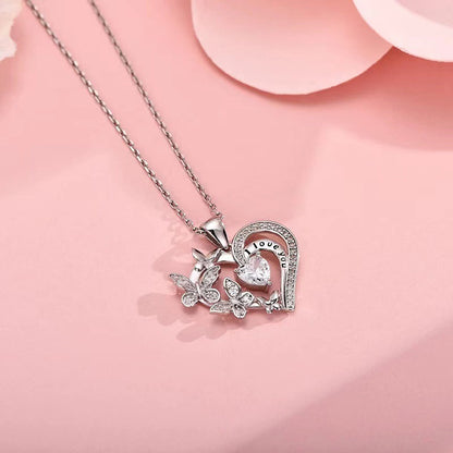 Collier papillon avec strass, pendentif en forme de cœur creux, chaîne de clavicule, pour la Saint-Valentin