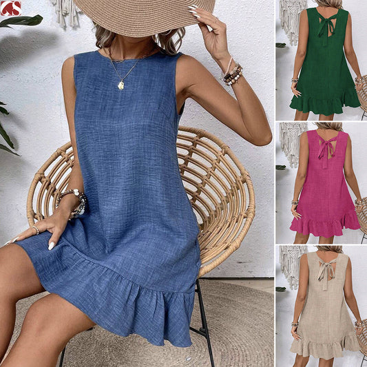 Robe d'été à volants, ample, sans manches, coupe droite, idéale pour la plage - LUXARAH