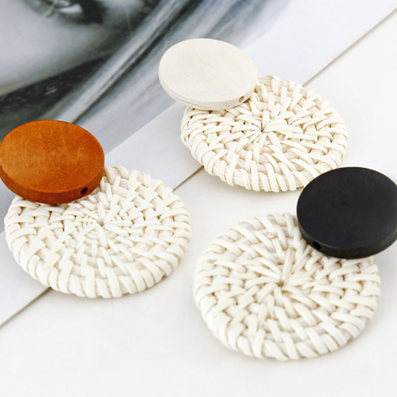 Boucles d'oreilles géométriques creuses en rotin, tissées à la main en bambou et rotin - LUXARAH