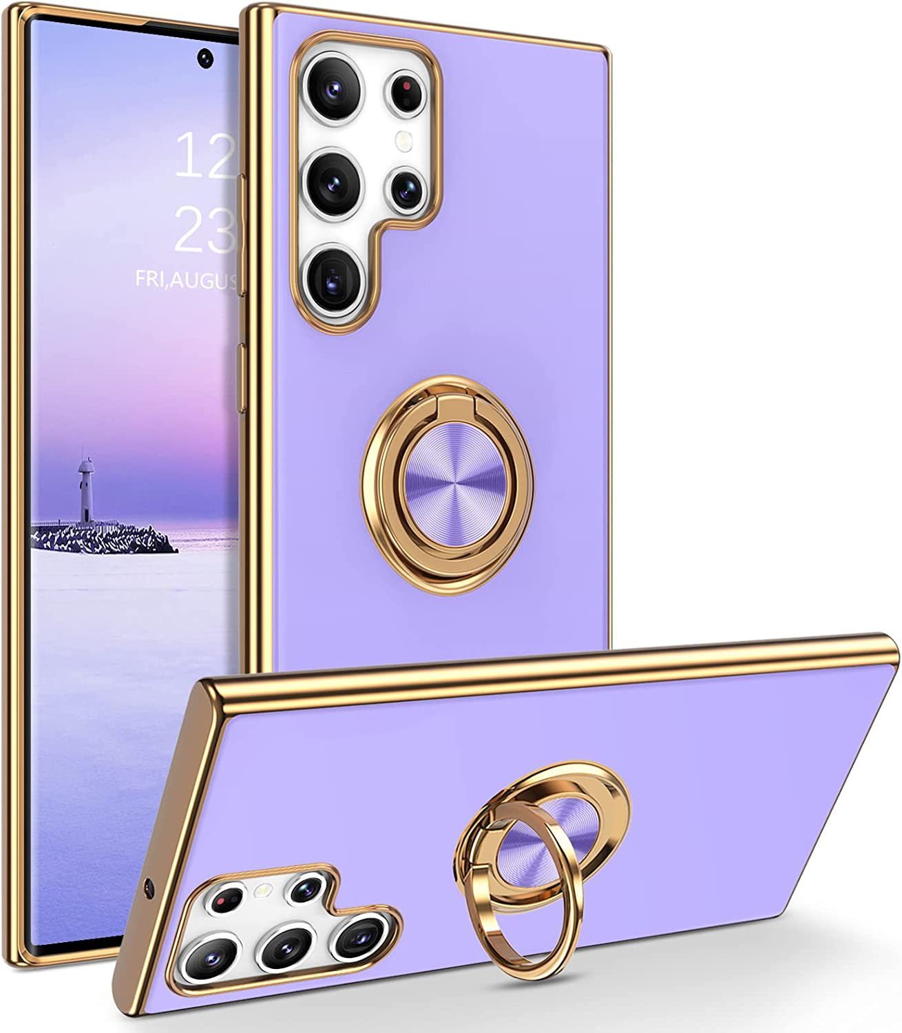Coque de téléphone M54 compatible avec anneau 6D, support intégré, manchon de protection en silicone, galvanoplastie