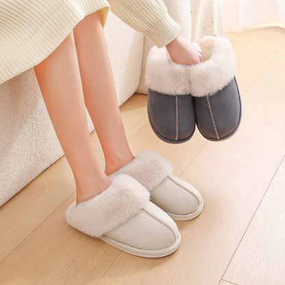 Chaussons d'hiver chauds en peluche pour femme, pantoufles d'intérieur en fourrure, chaussures en coton doublées douces, confortables et antidérapantes, pour chambre à coucher, pour couple - LUXARAH