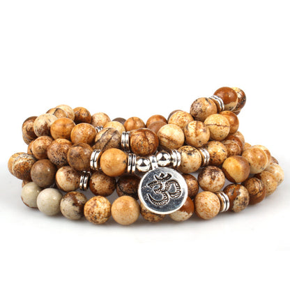 Pallisandro Classico naturel avec 108 perles à pendentif Lotus - LUXARAH