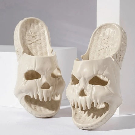Chaussons d'Halloween personnalisés avec motif tête de mort, pour salle de bain, intérieur ou extérieur, amusants, pour la plage - LUXARAH