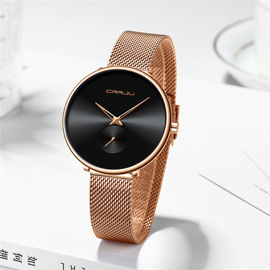 Montre simple pour femme avec bracelet en acier inoxydable et bracelet en maille