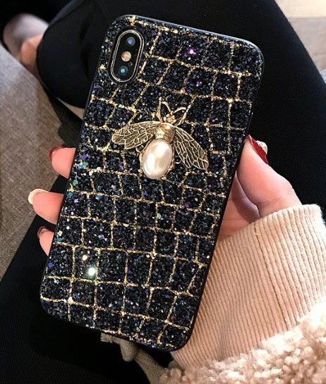 Coque de téléphone à paillettes avec abeille