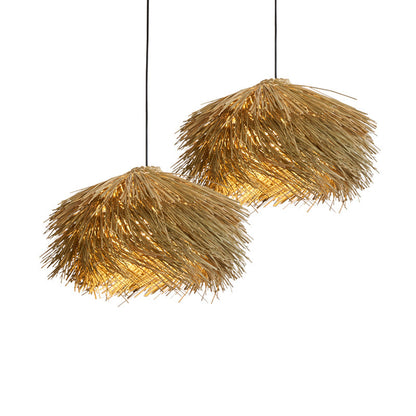 Suspension japonaise en forme de chapeau de paille, tressé en rotin de style Wabi Sabi