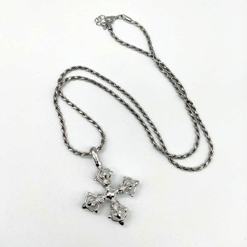 Collar con colgante de cruz de mortero Vajra de plata 925 para hombre y mujer