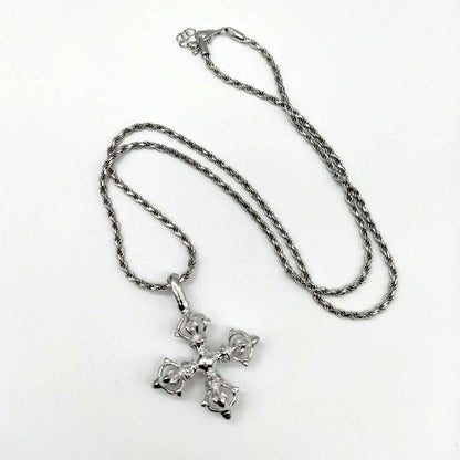 Collar con colgante de cruz de mortero Vajra de plata 925 para hombre y mujer