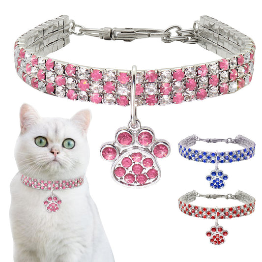 Collier pour animal de compagnie avec diamants, accessoires pour chats et chiens de couleurs variées, griffes de chat, collier élastique pour chat et chien