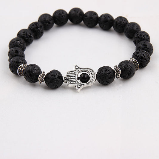 Bracelet en perles de pierre de lave noire énergétique de 8 mm - LUXARAH