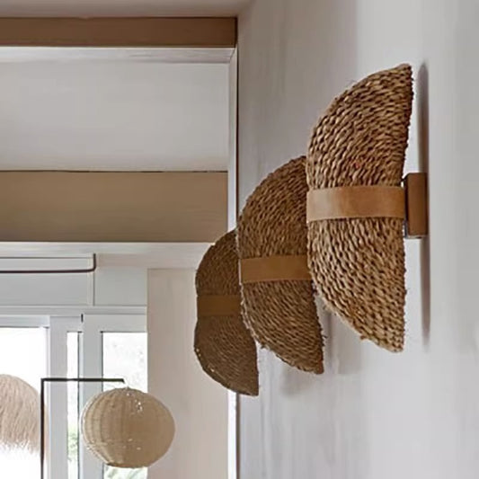 Lampe de chambre en rotin au design pastoral rétro pour chambre d'hôtes - LUXARAH