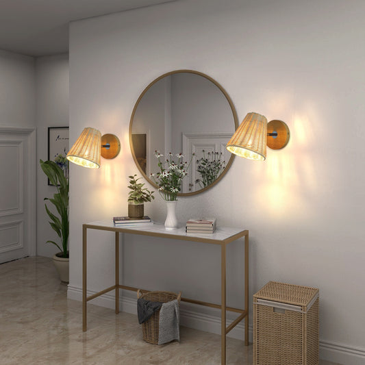 Applique murale en rotin, lampe de chevet, lampe frontale pour miroir, lampe murale - LUXARAH
