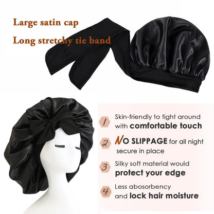 Bonnet en soie pour dormir, bonnet en satin, bonnet de nuit, écharpe pour cheveux bouclés avec lien à nouer