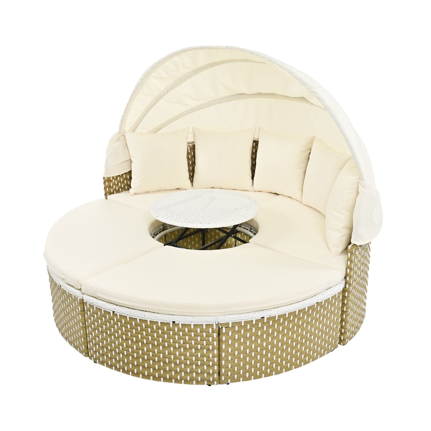 Ensemble de canapés d'extérieur ronds sectionnels TOPMAX Patio Furniture, lit de repos en rotin, bain de soleil tissé bicolore - LUXARAH