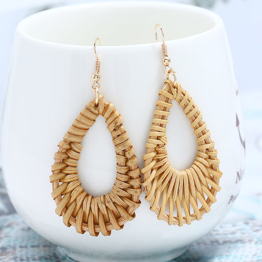 Boucles d'oreilles pendantes en rotin tissé simple et personnalisé - LUXARAH