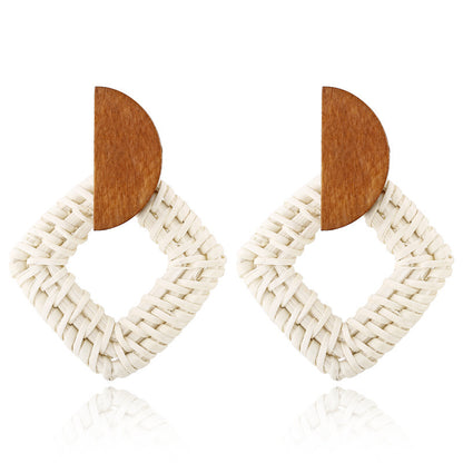 Boucles d'oreilles géométriques creuses en rotin, tissées à la main en bambou et rotin - LUXARAH