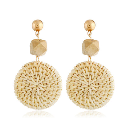 Boucles d'oreilles géométriques creuses en rotin, tissées à la main en bambou et rotin - LUXARAH