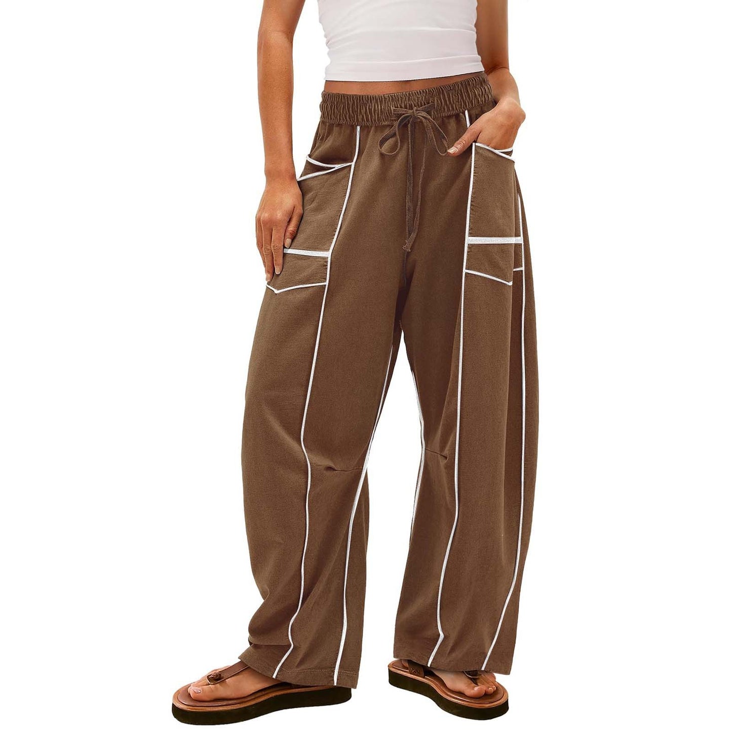 Pantalon large rayé noir Y2K avec poches, pantalon ample à cordon de serrage, pantalon de sport - LUXARAH