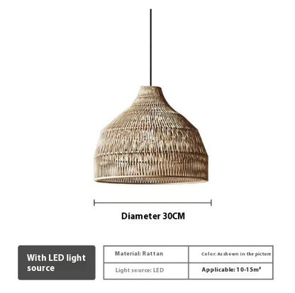 Lampe suspendue pastorale en corde de chanvre et rotin pour balcon et chambre à coucher