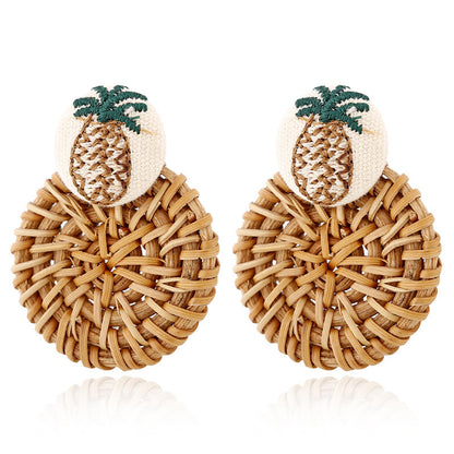 Boucles d'oreilles géométriques creuses en rotin, tissées à la main en bambou et rotin - LUXARAH