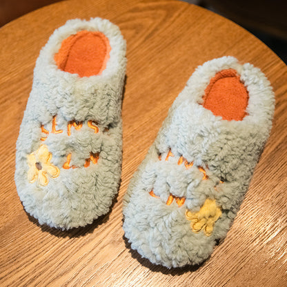 Chaussons d'hiver en polaire à fleurs pour femmes, chaussures chaudes et antidérapantes pour la chambre à coucher