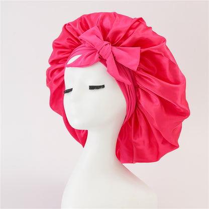 Bonnet en soie pour dormir, bonnet en satin, bonnet de nuit, écharpe pour cheveux bouclés avec lien à nouer