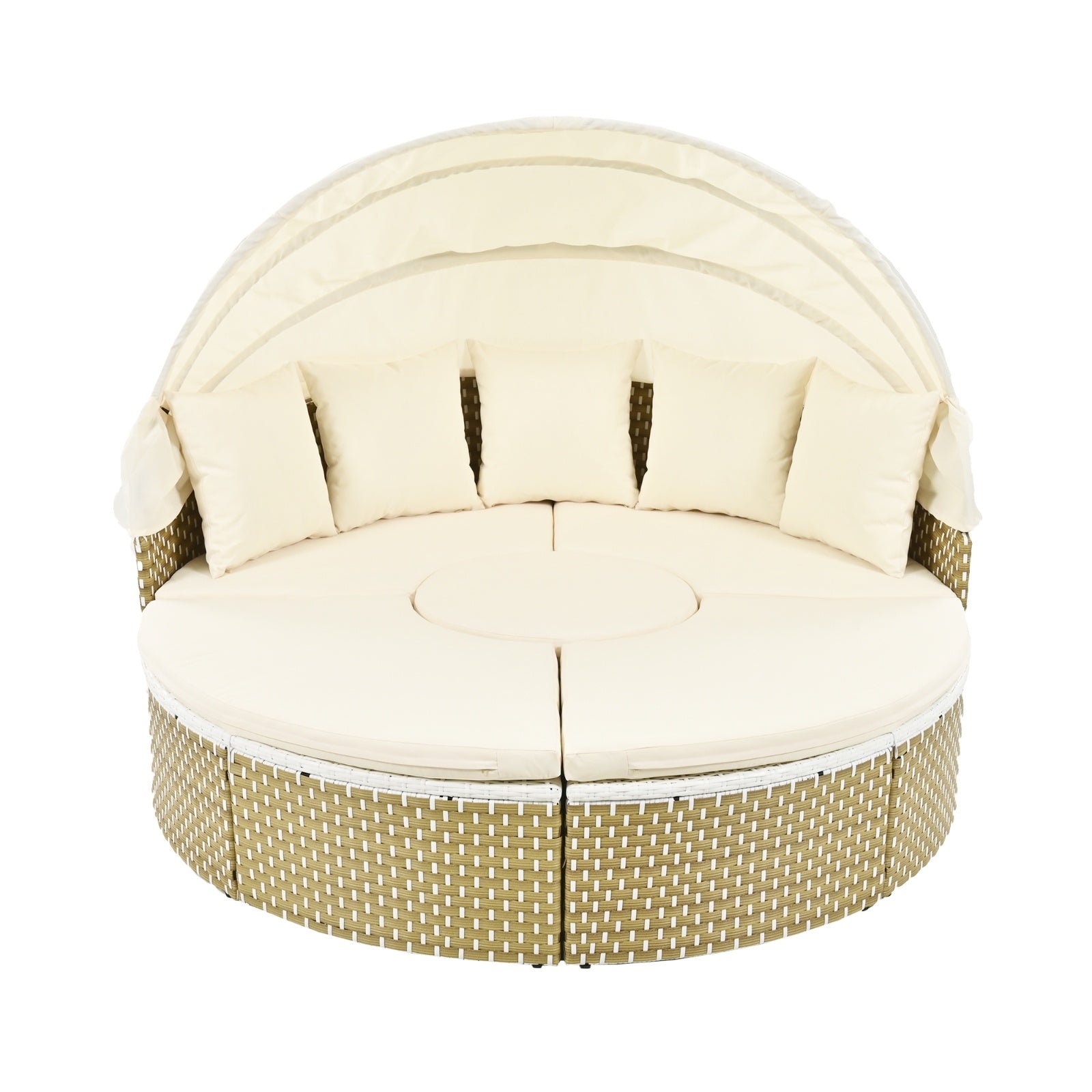 Ensemble de canapés d'extérieur ronds sectionnels TOPMAX Patio Furniture, lit de repos en rotin, bain de soleil tissé bicolore - LUXARAH