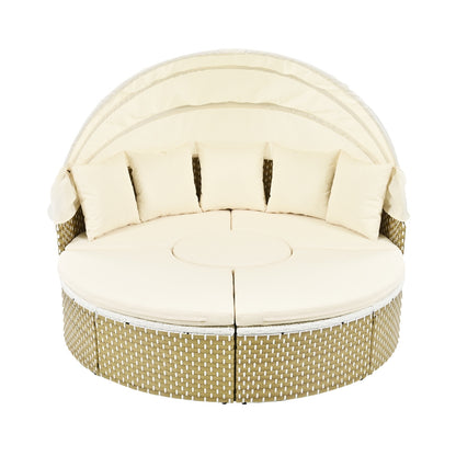 Ensemble de canapés d'extérieur ronds sectionnels TOPMAX Patio Furniture, lit de repos en rotin, bain de soleil tissé bicolore - LUXARAH