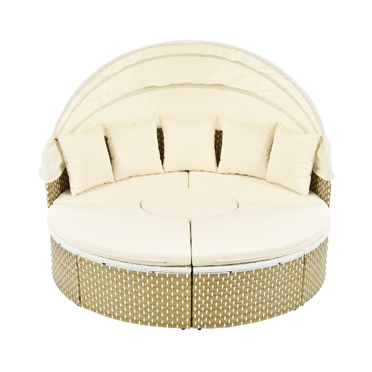 Ensemble de canapés d'extérieur ronds sectionnels TOPMAX Patio Furniture, lit de repos en rotin, bain de soleil tissé bicolore - LUXARAH