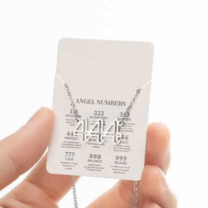 Collier pendentif numérique porte-bonheur pour femme, style ange, tendance, en acier inoxydable 000-999, style vintage