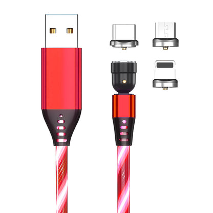 Câble magnétique lumineux rotatif 540° 3A pour recharge rapide de téléphone portable, compatible avec LED, micro USB type C, pour iPhone
