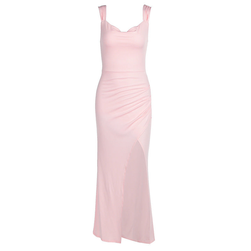Robe fendue sans manches, slim, avec lien au dos, design tendance - LUXARAH