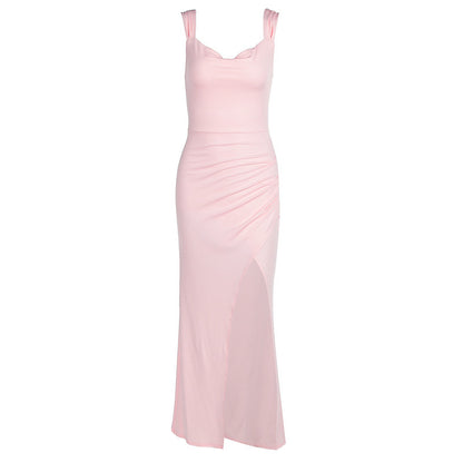 Robe fendue sans manches, slim, avec lien au dos, design tendance - LUXARAH