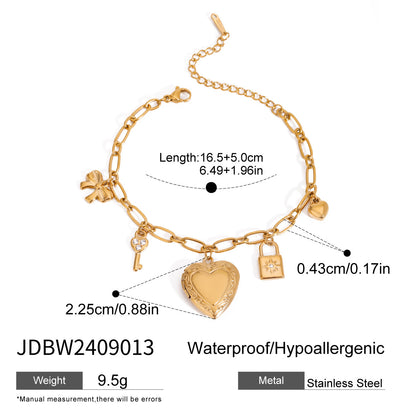 Bracelet chaîne d'amour tendance en acier titane avec perles et nœud