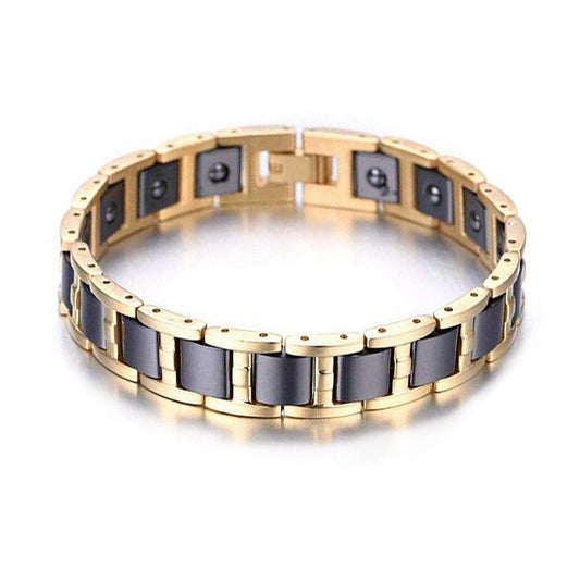 Bracelet magnétique en acier titane pour homme, magnifique bracelet tendance à aimant hexagonal incrusté d'énergie quatre-en-un