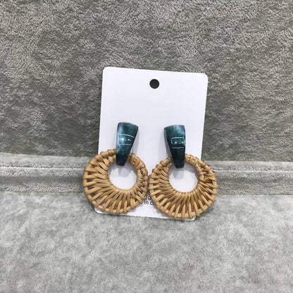 Boucles d'oreilles rétro printemps-été en bambou et rotin tressé - LUXARAH