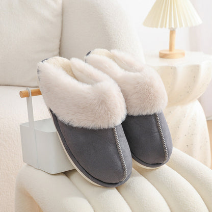 Chaussons d'hiver chauds en peluche pour femme, pantoufles d'intérieur en fourrure, chaussures en coton doublées douces, confortables et antidérapantes, pour chambre à coucher, pour couple - LUXARAH