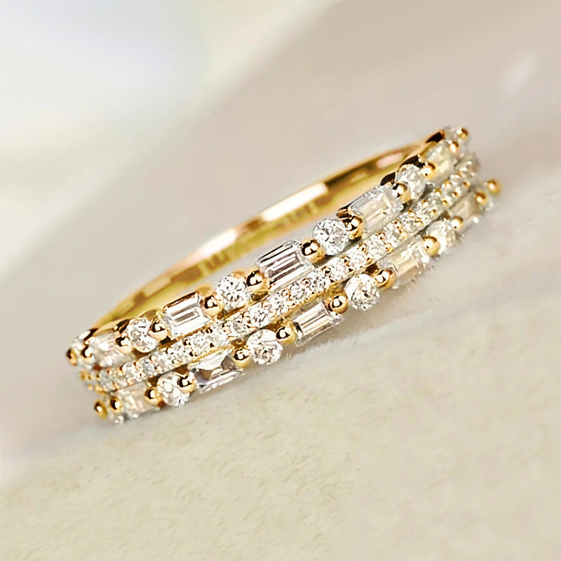 Bague multicouche à trois couches, sertie de lignes fines et circulaires, pour femmes, bagues à doigt complet, bijoux cadeaux