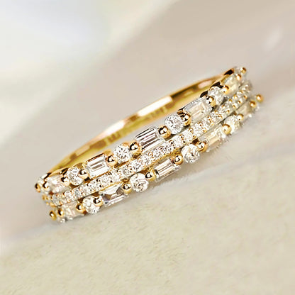 Bague multicouche à trois couches, sertie de lignes fines et circulaires, pour femmes, bagues à doigt complet, bijoux cadeaux