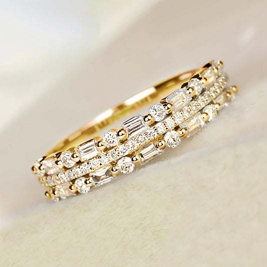 Bague multicouche à trois couches, sertie de lignes fines et circulaires, pour femmes, bagues à doigt complet, bijoux cadeaux