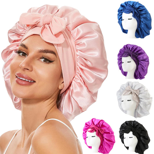 Bonnet en soie pour dormir, bonnet en satin, bonnet de nuit, écharpe pour cheveux bouclés avec lien à nouer