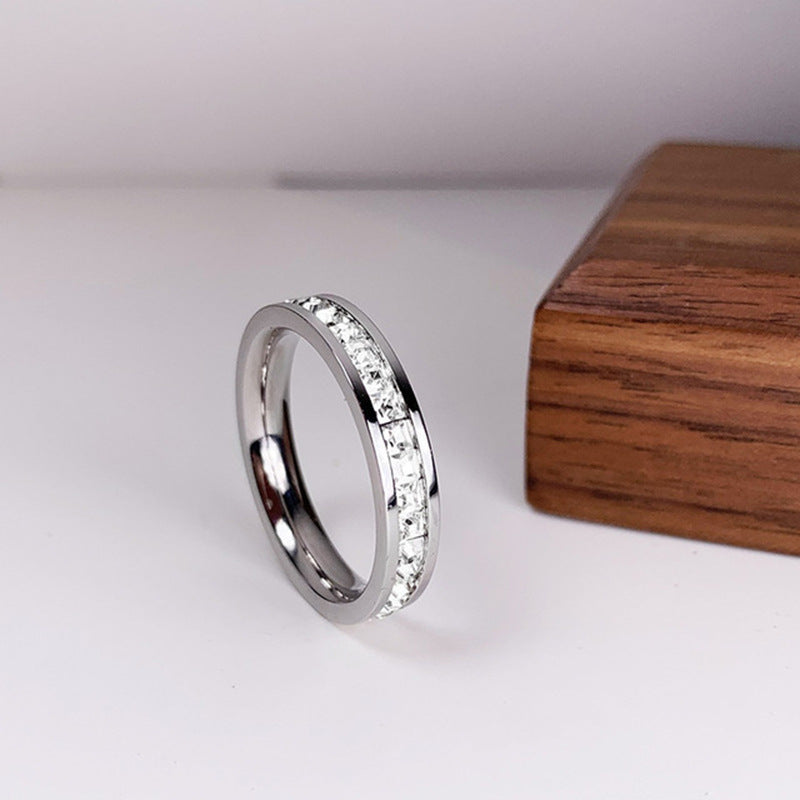 Bague couple en acier titane INS Rings, simple et double rangée de diamants