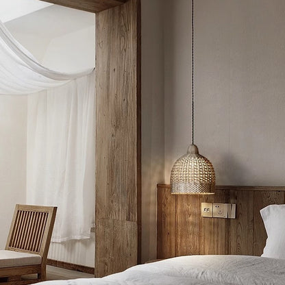 Lustre de salle à manger rétro, salon de thé, chambre à coucher, lampes en bois et rotin
